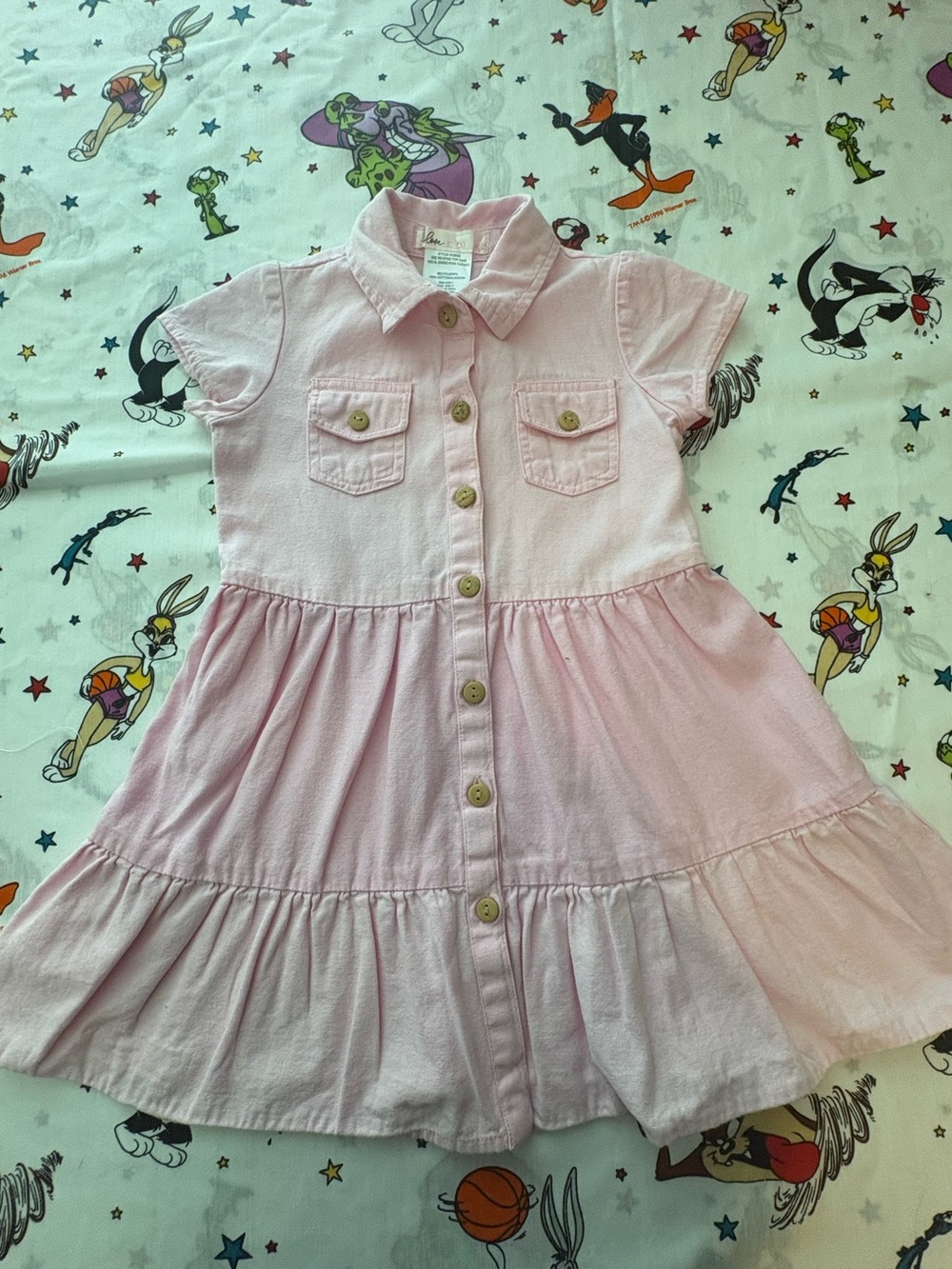 Girls' Pink Button-Front Shirt Dress